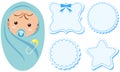 Baby boy and label design in blue color Royalty Free Stock Photo