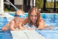 Baby boy with mother swimming with fun in the pool Royalty Free Stock Photo