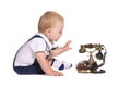 Baby boy with old-fashioned telephone Royalty Free Stock Photo