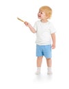 Baby boy with paint brush front view standing full length