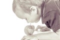 Baby boy playing apple eating Royalty Free Stock Photo