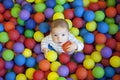 Baby boy playing in the playground balls pool Royalty Free Stock Photo