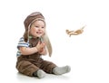 Baby boy playing with wooden plane Royalty Free Stock Photo