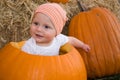 Baby boy in pumpkin Royalty Free Stock Photo