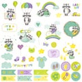 Baby Boy Raccoon Scrapbook Set. Decorative Elements Royalty Free Stock Photo