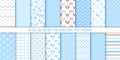 Baby boy seamless pattern. Blue scrapbook backgrounds. Vector illustration