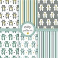 Baby boy seamless patterns set with bears