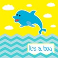 Baby boy shower card with cute dolphin Royalty Free Stock Photo