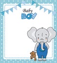 Baby boy shower card. Cute elephant with teddy Royalty Free Stock Photo