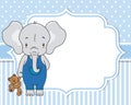 Baby boy shower card. Cute elephant with teddy. Royalty Free Stock Photo