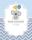 Baby boy shower card. cute koala with balloons Royalty Free Stock Photo