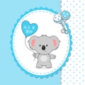 Baby boyshower card. koala with heart shaped balloon