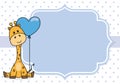 Baby boy shower card.Giraffe with a balloon