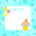 Baby Boy Shower Invintation Template, Cute Blue Arrival Card with Place for Text Vector Illustration Royalty Free Stock Photo