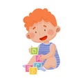 Baby Boy Sitting on the Floor with Abc Blocks Toy Vector Illustration Royalty Free Stock Photo