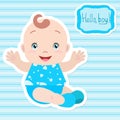 Baby boy sitting, holding out hands, smiling. Royalty Free Stock Photo