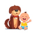 Baby boy sitting together with big brown dog Royalty Free Stock Photo