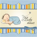 baby boy sleep with his teddy bear toy Royalty Free Stock Photo