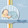 baby boy sleep with his teddy bear toy Royalty Free Stock Photo