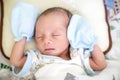 Baby boy sleeping on the bed. growth hormone and sleep in infant. cute baby boy asleep. beauty and fashion of baby.