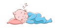 Baby boy sleeping. Cute happy newborn in blue pajamas, isolated cartoon vector child