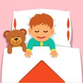 Baby boy sleeping with his plush teddy bear toy Royalty Free Stock Photo