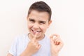 boy showing his lost milk tooth, close up Royalty Free Stock Photo