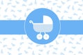 Baby boy stroller with baby foot print background Royalty Free Stock Photo