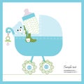 Baby boy stroller with bottle, soother, socks vector