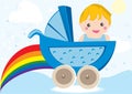 Baby boy in stroller or carriage Royalty Free Stock Photo