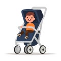 Baby boy in stroller on a white background. Vector illustration Royalty Free Stock Photo