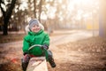 baby boy swinging in autumn park Royalty Free Stock Photo