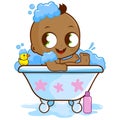 Baby boy in a tub taking a bath. Vector Illustration Royalty Free Stock Photo