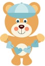 Baby boy teddy bear with string blue hearts Royalty Free Stock Photo