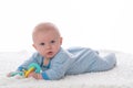 Baby Boy with Teething Rings Wearing Pajamas Royalty Free Stock Photo