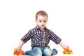 Baby boy toddler playing with toy car isolated Royalty Free Stock Photo