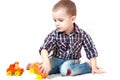 Baby boy toddler playing with toy car Royalty Free Stock Photo