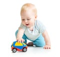 Baby boy toddler playing with toy car Royalty Free Stock Photo