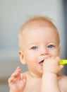 Baby boy with toothbrush Royalty Free Stock Photo