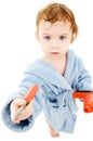 Baby boy with toy tools Royalty Free Stock Photo
