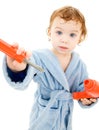 Baby boy with toy tools Royalty Free Stock Photo