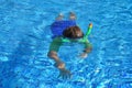 Baby boy in the water mask in the pool. Child swimmer in the water autdoor. Royalty Free Stock Photo