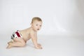 Baby boy wearing cloth reusable nappy Royalty Free Stock Photo