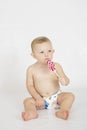 Baby boy wearing cloth reusable nappy Royalty Free Stock Photo