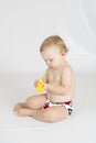 Baby boy wearing cloth reusable nappy Royalty Free Stock Photo