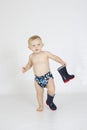 Baby boy wearing cloth reusable nappy Royalty Free Stock Photo