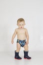 Baby boy wearing cloth reusable nappy Royalty Free Stock Photo
