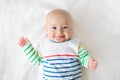 Baby boy on blanket. Infant child. Kid in bed Royalty Free Stock Photo