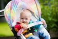 Baby boy in white stroller Royalty Free Stock Photo