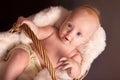Baby boy in wicker basket Royalty Free Stock Photo
